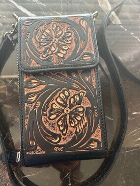 Handcrafted Embossed Leather Wallet/Clutch w/ Strap – One of a Kind